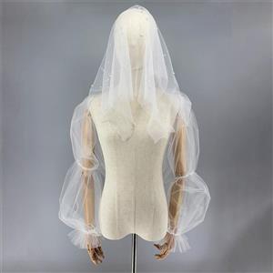 Sexy Women's White Bridal Pearl Veil Long Gloves 3-piece Set HG23522
