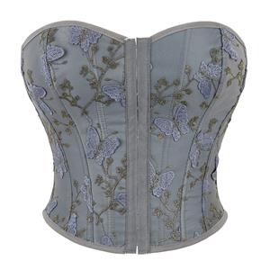Women's Butterfly Embroidery Strapless Corset Tummy Control Lace Up Push Up Body Shaper N23475
