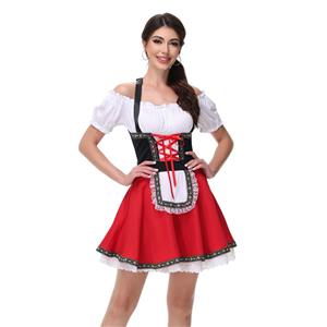 Christmas Cheer Costume, Women's Beer Girl Costume, Bavarian Beer Girl Costume, French Maid Waitress Clubwear, Oktoberfest Wench Adult Dirndl Dress, Simple and Lovely Dress Oktoberfest Costume#N23549