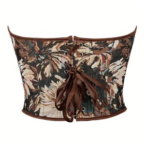 Fashion Brown Chrysanthemum Print Plastic Boned Body Shaper Overbust Corset N23546