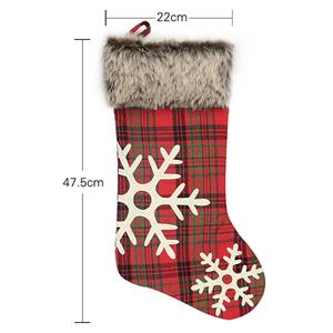 Cute Red Plaid Cloth Plush Snowflake Pattern Christmas Socks Festival Ornament Accessory XT19831