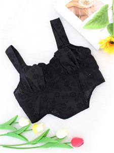 Women's Embroidered Flower Cup Wrinkle No Wire Sexy Cropped Top N23572