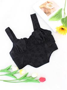 Women's Embroidered Flower Cup Wrinkle No Wire Sexy Cropped Top N23572