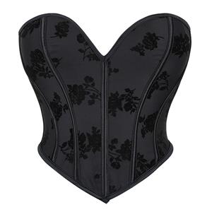 Sexy Black Underbust Corset, Sexy Black Hanging Neck Underbust Corset, Lace-up Corset, Gothic Corset, Retro Sexy Black Printed  13 Plastic Boned Lace-up Underbust Corset,#N23580