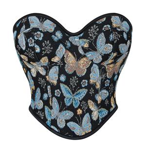 Vintage Blue Butterfly Lace-Up Cropped Corset N23582