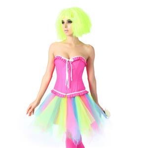 Fashion Pink Organdy Ruffles Busk Closure Corset High-waisted Tulle Skirt Candy Sets N20219