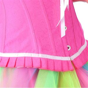 Fashion Pink Organdy Ruffles Busk Closure Corset High-waisted Tulle Skirt Candy Sets N20219