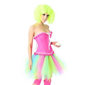 Fashion Pink Organdy Ruffles Busk Closure Corset High-waisted Tulle Skirt Candy Sets N20219