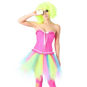 Fashion Pink Organdy Ruffles Busk Closure Corset High-waisted Tulle Skirt Candy Sets N20219