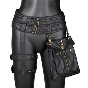 Steampunk PU Leather Satchel Bag with Gear Studs & Chain Strap - Women's Retro Punk Purse N23698