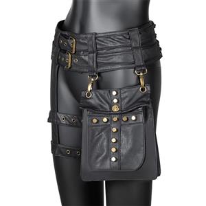 Steampunk PU Leather Satchel Bag with Gear Studs & Chain Strap - Women's Retro Punk Purse N23698