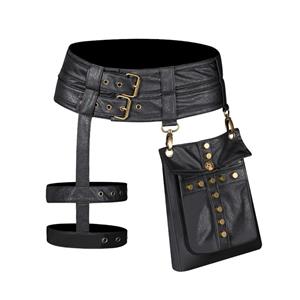 Steampunk PU Leather Satchel Bag with Gear Studs & Chain Strap - Women's Retro Punk Purse N23698