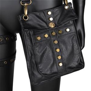 Steampunk PU Leather Satchel Bag with Gear Studs & Chain Strap - Women's Retro Punk Purse N23698