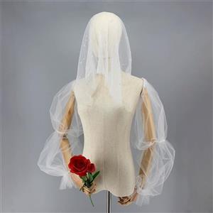 Sexy Women's White Bridal Pearl Veil Long Gloves 3-piece Set HG23522