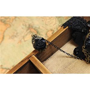 Gothic Black Wristband Rose Butterfly Embellished Bracelet with Ring J18069