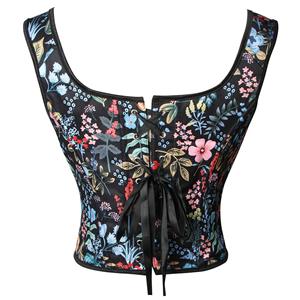 Retro Wide Shoulder Straps Multi Color Flower Pattern 13 Plastic Boned Overbust Corset N23311