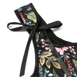 Retro Wide Shoulder Straps Multi Color Flower Pattern 13 Plastic Boned Overbust Corset N23311