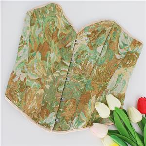 Fashion Green Chrysanthemum Print Plastic Boned Body Shaper Overbust Corset N23547