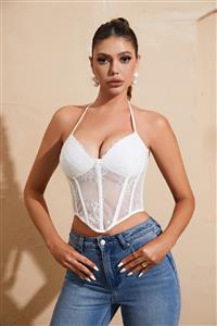 Lace Corset Top V Neck Elastic Halter for Party Streetwear Going Out Party Corset Tops for Women Bustier N23618