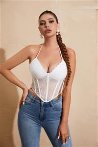 Lace Corset Top V Neck Elastic Halter for Party Streetwear Going Out Party Corset Tops for Women Bustier N23618