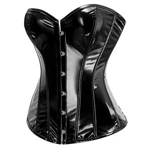 Overbust Waist Trainer Black Corset Steel Boned Womens PVC Corset Heavy Duty Waist Training Corset N23615