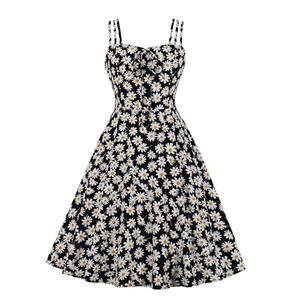 Lovely Daisy Print Midi Dress, Vintage Daisy Print Cocktail Party Dress, Fashion Casual Office Lady Dress, Sexy Tea Party Dress, Retro Party Dresses for Women 1960, Vintage Dresses 1950's, Sexy OL Dress, Vintage Party Dresses for Women, Sexy Spaghetti Straps Dress for Women, #N23538