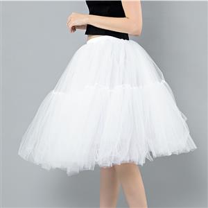 Elegant White Multi-layer Organza Outer Elastic Band High-waisted Gauze Skirt HG20213