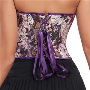 Fashion Purple Chrysanthemum Print Plastic Boned Body Shaper Overbust Corset N23545