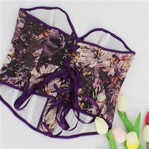 Fashion Purple Chrysanthemum Print Plastic Boned Body Shaper Overbust Corset N23545