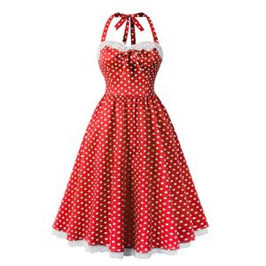 Vintage Dresses for Women, Sexy Dresses for Women Cocktail Party, Casual Vintage Polka Dot Printed Dress, Strappy Swing Daily Dress,Retro Dresses for Women 1960, Vintage Dresses 1950's, #N23658