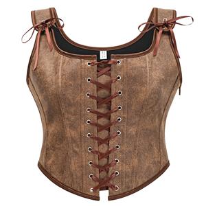 Steampunk Faux Lace Up Vest Corset, Sexy Corset Vest for Women, Corset for Steampunk Costume, Women's Steampunk Corset, Plastic Floral Pattern Corset, Zipper Steampunk Faux Corset,#N23651