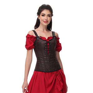 Renaissance Costume Women Pirate Medieval Viking Floral Corset Top Ren Faire Vest Victorian N23654