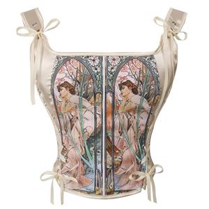 Corset Tops for Women Renaissance Floral Overbust Boned Bustier Bodice N23665