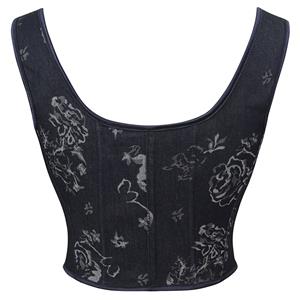 Vintage Renaissance Denim Floral Cropped Lace-up Corset N23624