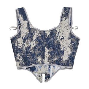 Vintage Renaissance Denim Floral Cropped Lace-up Corset N23625