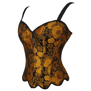 Camouflage embroidered sunflower petal hem herringbone strap Corset N23633