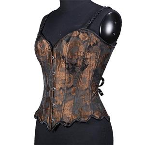 Camouflage embroidered sunflower petal hem herringbone strap Corset N23634