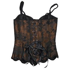 Camouflage embroidered sunflower petal hem herringbone strap Corset N23634