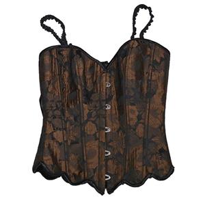 Camouflage embroidered sunflower petal hem herringbone strap Corset N23634