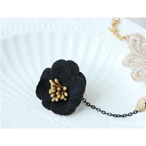 Retro Creamy White Wristband Black Rose Embellished Bracelet with Ring J18085