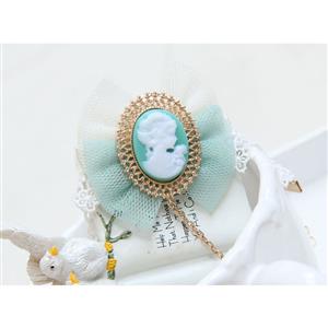 Retro White Wristband Light Blue Embossment Embellished Bracelet with Ring J18084