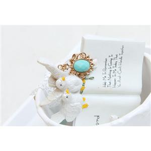 Retro White Wristband Light Blue Embossment Embellished Bracelet with Ring J18084