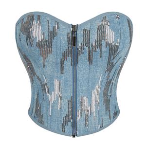 Blue Zipper with Silver Sequins Women's Bandeau Palace Shapewear N23575