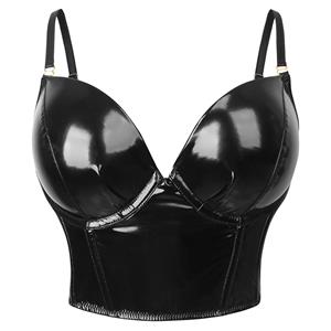 Black Strap Bustier Bra, Crop Top Vegan Leather Bustier Bra, Faux Leather Bustier Bra, Sexy Bra Top, Sexy Black Bustier #N23647