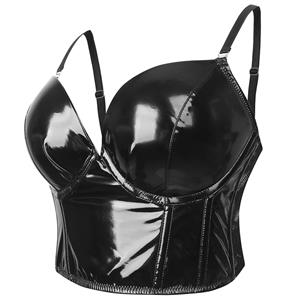 Sexy Punk Faux Leather Spaghetti Straps Bustier Clubwear Crop Top N23647