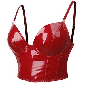 Sexy Punk Faux Leather Spaghetti Straps Bustier Clubwear Crop Top N23648