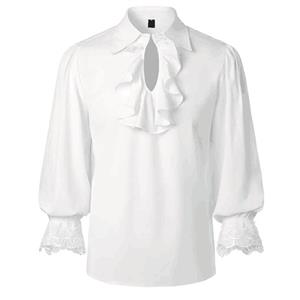 Lapel Lace Up Shirt, Lace Up Blouse, Long Sleeve Ruffle Cuff Blouse Tops,Men's Pirate Shirt , Victorian Loose Blouse, Sexy Pirate Shirt, Sexy Lapel Blouse, #N23531