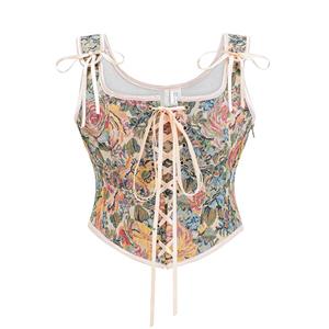 Vintage Floral Embroidered Camisole, Corset Vest Top for Women Bustier Shapewear N23679