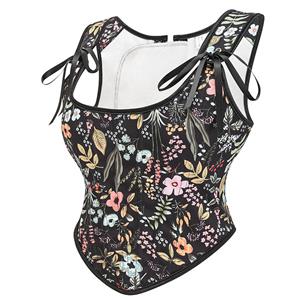 Corset Tops for Women Renaissance Floral Overbust Boned Bustier Bodice