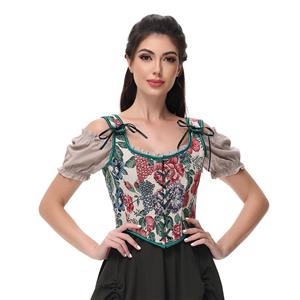 Women Vintage Floral Camisole Flower Embroidery Pattern Tight Vest Drawstring Tie-up Tank Top Suspender Corset  #N23653